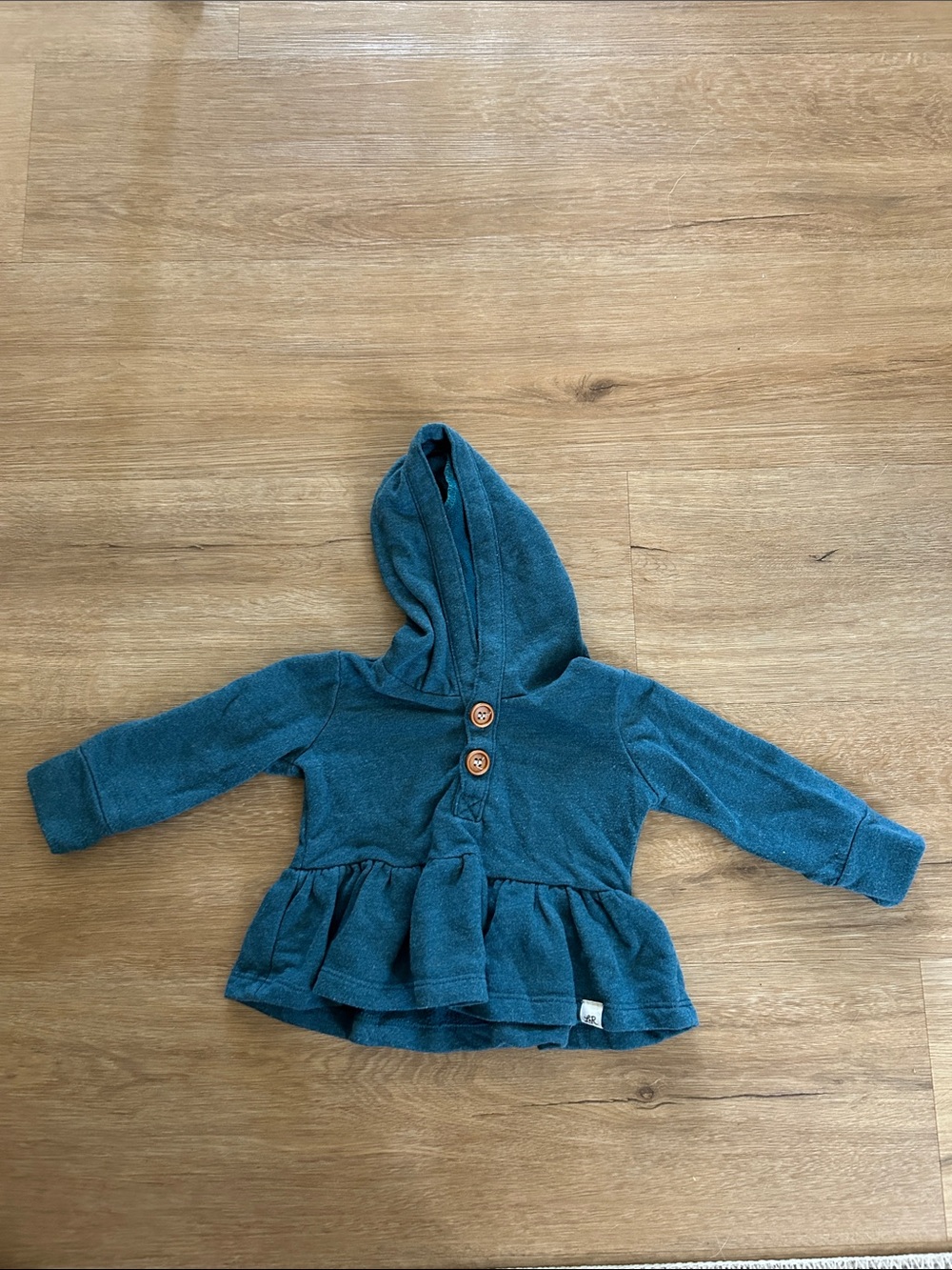 Girls' Teal Hooded Peplum Pullover with Button Detail